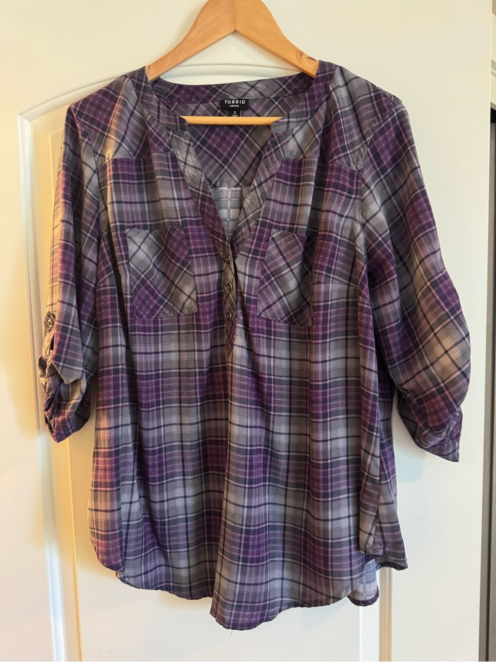 torrid Purple & Gray Plaid Split-Neck Tunic